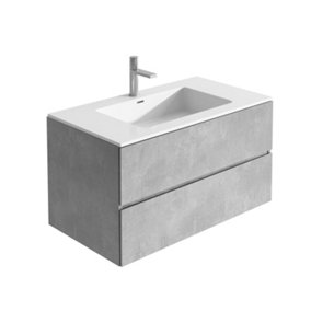 Nebula Wall Hung 900mm Vanity Unit in Concrete with White Basin