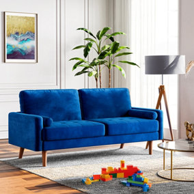 Neche Upgraded Springs Velvet Rolled Arm Upholstered 3-Seater Loveseat Blue