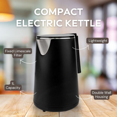 Nedis 1L Kettle with Double Walled Insulation, Boil-Dry Protection and Limescale Filter for Fresher Water