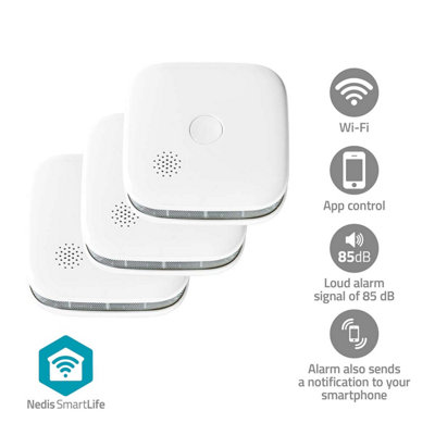 Nedis 3 Pack SmartLife Smoke Detector Smart Wi-FiBattery Powered Sensor life 10 year EN 14604 Max. battery life 24 Mon