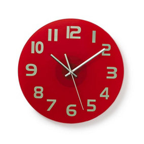 Nedis Circular Wall Clock 30cm Diameter Easy To Read Numbers Bright - Red Glass