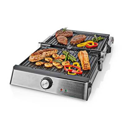 Nedis Health Grill Panini Press 2000W w/ Reversable Non-Stick Plate 180 Degrees Open