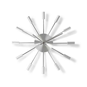 Nedis Large 34cm Round Modern Home Minimalist Wall Clock Quartz Silver
