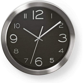 Nedis Retro Style Circular Wall Clock 30cm Black & Stainless Steel