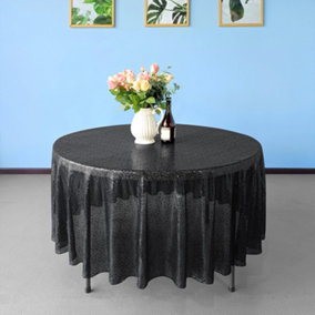 Neel Blue 120 Inch Round Sequin Tablecloth, Black