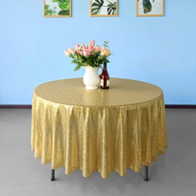 Neel Blue 120 Inch Round Sequin Tablecloth, Champagne