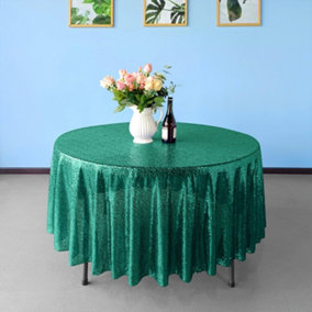 Neel Blue 120 Inch Round Sequin Tablecloth, Emerald Green