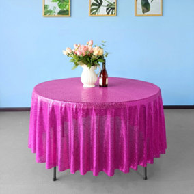 Neel Blue 120 Inch Round Sequin Tablecloth, Fuchsia