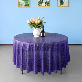 Neel Blue 120 Inch Round Sequin Tablecloth, Purple