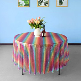 Neel Blue 120 Inch Round Sequin Tablecloth, Rainbow