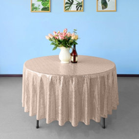 Neel Blue 120 Inch Round Sequin Tablecloth, Rose Gold