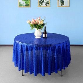 Neel Blue 120 Inch Round Sequin Tablecloth, Royal Blue