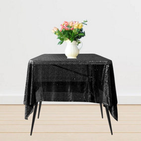 Neel Blue 70" x 70" Square Sequin Tablecloth, Black
