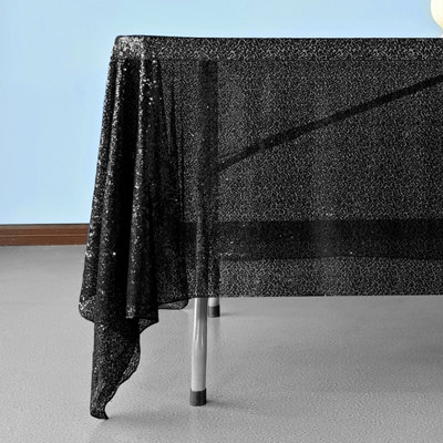 Neel Blue 70" x 70" Square Sequin Tablecloth, Black