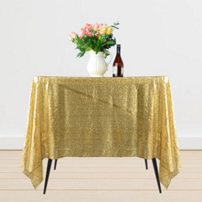 Neel Blue 70" x 70" Square Sequin Tablecloth, Champagne