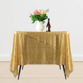 Neel Blue 70" x 70" Square Sequin Tablecloth, Gold