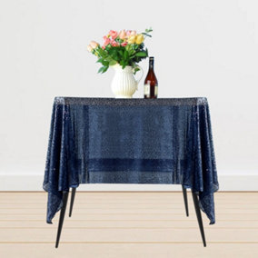 Neel Blue 70" x 70" Square Sequin Tablecloth, Navy
