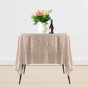 Neel Blue 70" x 70" Square Sequin Tablecloth, Rose Gold