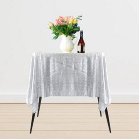Neel Blue 70" x 70" Square Sequin Tablecloth, Silver