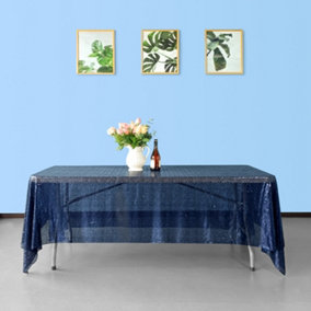 Neel Blue 70x108 Inch Rectangle Sequin Tablecloth, Navy