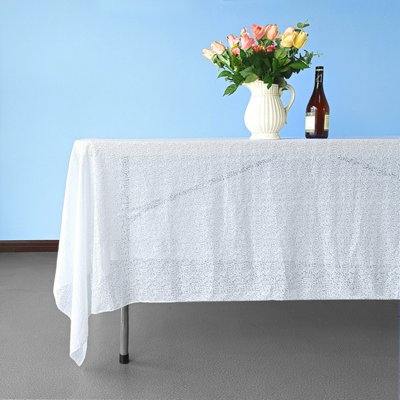 Neel Blue 70x108 Inch Rectangle Sequin Tablecloth, White