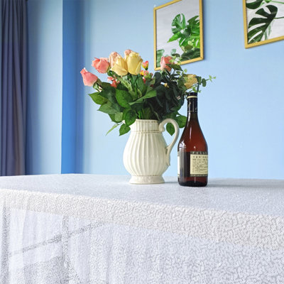 Neel Blue 70x108 Inch Rectangle Sequin Tablecloth, White