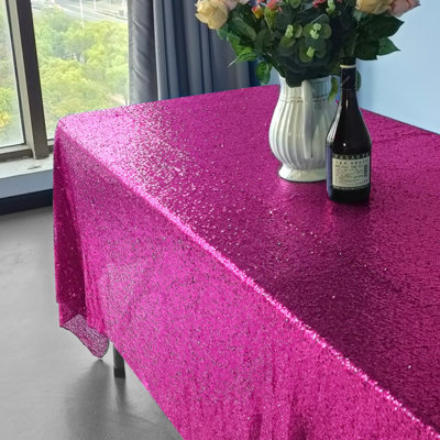 Neel Blue 70x144 Inch Rectangle Sequin Tablecloth, Fuchsia