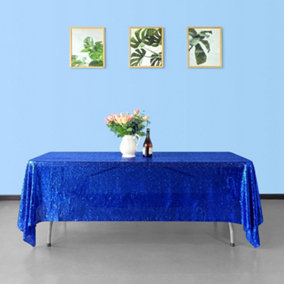 Neel Blue 70x144 Inch Rectangle Sequin Tablecloth, Royal Blue