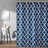 Neel Blue Blue Printed Shower Curtain Polyester Fabric Bathroom Curtain Mould & Mildew Resistant With 12 Curtain Hook