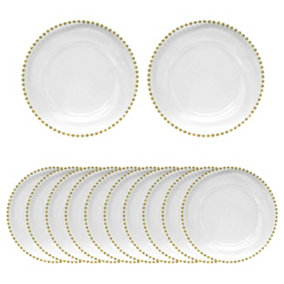 Neel Blue Charger Plates for Table Decoration - Clear with Golden Beads  - Pack of 12