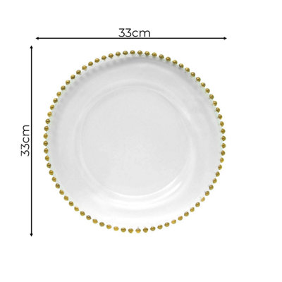 Neel Blue Charger Plates for Table Decoration - Clear with Golden Beads  - Pack of 12