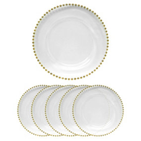 Neel Blue Charger Plates for Table Decoration - Clear with Golden Beads  - Pack of 6