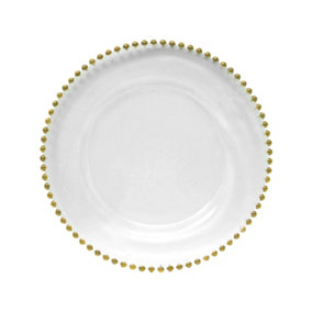 Neel Blue Charger Plates for Table Decoration - Clear with Golden Beads
