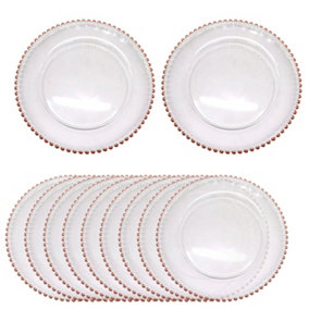 Neel Blue Charger Plates for Table Decoration - Clear with Rose Gold Beads - Pack of 12