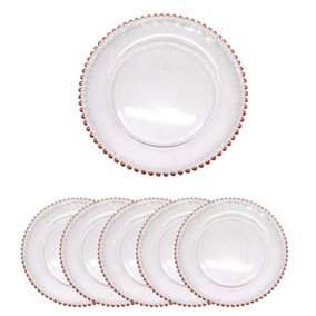 Neel Blue Charger Plates for Table Decoration - Clear with Rose Gold Beads - Pack of 6