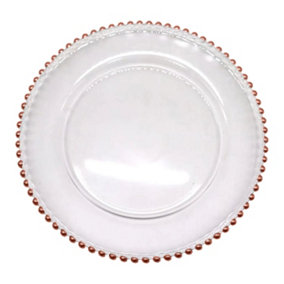Neel Blue Charger Plates for Table Decoration - Clear with Rose Gold Beads