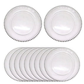 Neel Blue Charger Plates for Table Decoration - Clear with Silver Beads - Pack of 12