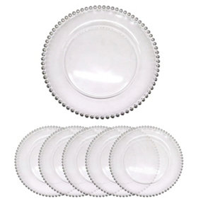 Neel Blue Charger Plates for Table Decoration - Clear with Silver Beads - Pack of 6