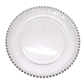 Neel Blue Charger Plates for Table Decoration - Clear with Silver Beads