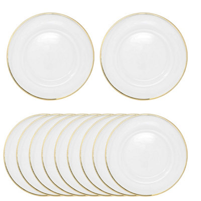 Neel Blue Charger Plates for Table Decoration - Gold Trim Pearl Flower - Pack of 12