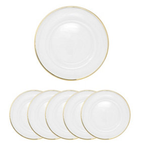 Neel Blue Charger Plates for Table Decoration - Gold Trim Pearl Flower - Pack of 6