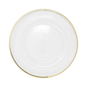 Neel Blue Charger Plates for Table Decoration - Gold Trim Pearl Flower