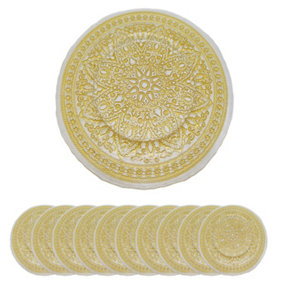 Neel Blue Charger Plates for Table Decoration - Mandala Flower Gold - Pack of 12