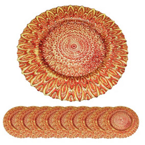Neel Blue Charger Plates for Table Decoration - Red Peacock Design - Pack of 12