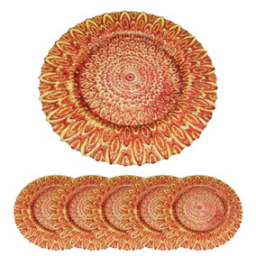 Neel Blue Charger Plates for Table Decoration - Red Peacock Design - Pack of 6