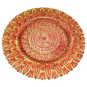 Neel Blue Charger Plates for Table Decoration - Red Peacock Design
