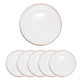 Neel Blue Charger Plates for Table Decoration - Rose Gold Trim Pearl Flower - Pack of 6