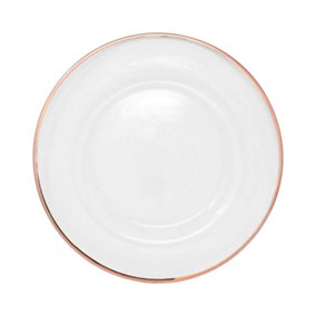 Neel Blue Charger Plates for Table Decoration - Rose Gold Trim Pearl Flower