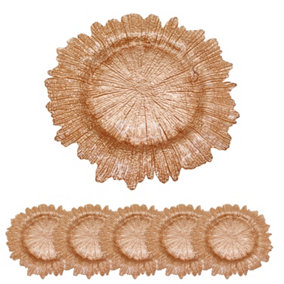 Neel Blue Charger Plates for Table Decoration - Rose Gold With Vintage - Pack of 6