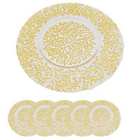 Neel Blue Charger Plates for Table Decoration - Royal Gold Design - Pack of 6